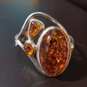 Amber Color Stone and Silver Tone Women's Bracelet